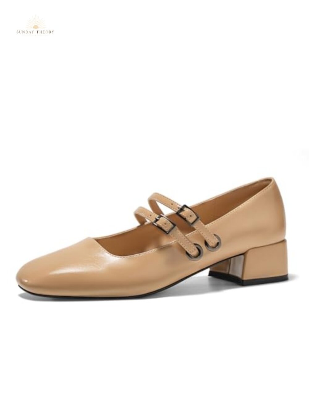 Women's Faux Leather Mary Jane Low Block Heel Square Toe Double Strap Pumps